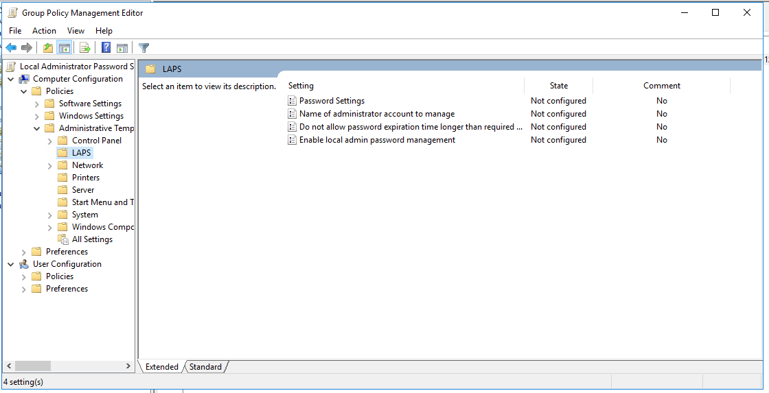 LAPS Group Policy Settings