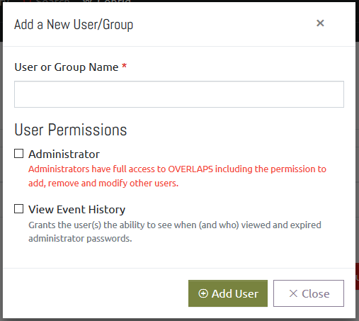 Add a New User or Group to OVERLAPS