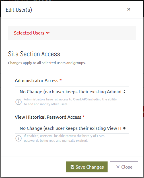 Editing a User's Access Level