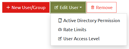The OVERLAPS Edit User menu showing the new Rate Limits option.