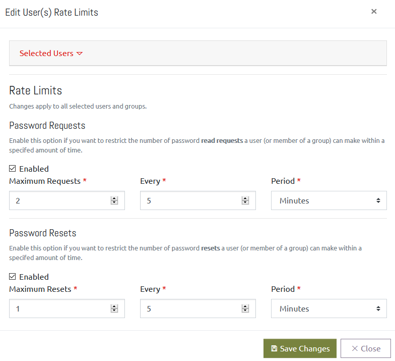 OVERLAPS User Rate Limits