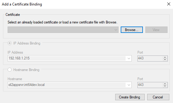 Adding a New Certificate Binding