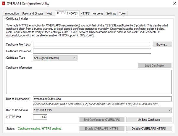 Configuring HTTPS using the Configuration Utility Legacy tab