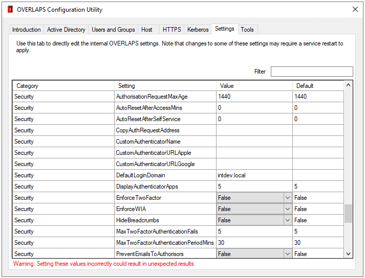 Editing the Internal OVERLAPS Settings