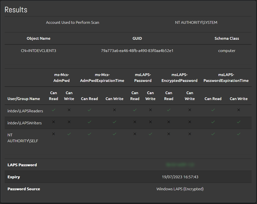 LAPS Debug Computer Scan Results