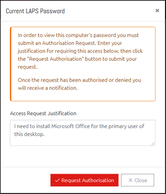 Prompt to request Authorisation to view this computer's password