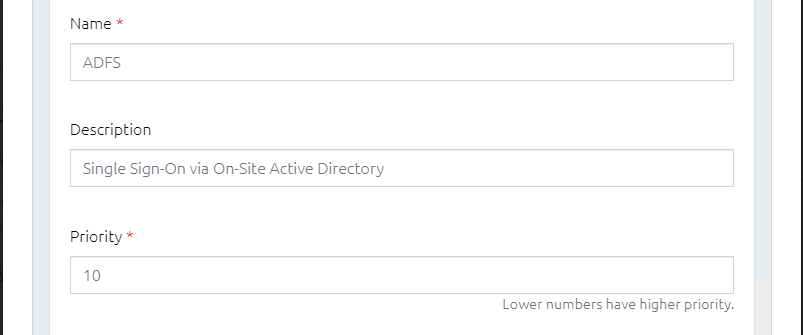 Identity Provider - Name, Description and Priorty