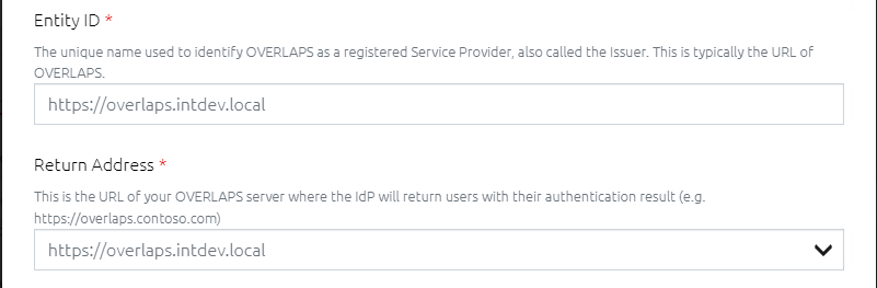 SAML Configuration Window - Details Section