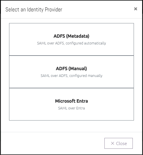 SAML Login - Select an Identity Provider