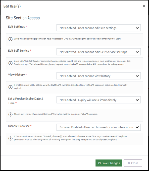 Edit a User's Access Levels